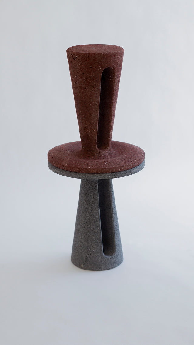 Striata side table made by lava stone, designed by Ricardo Rodriguez Elias.
