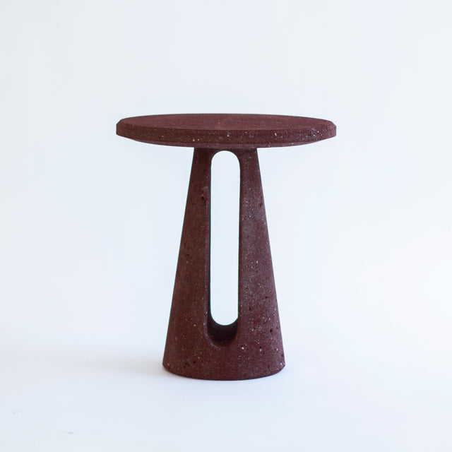 Striata side table made by lava stone, designed by Ricardo Rodriguez Elias.