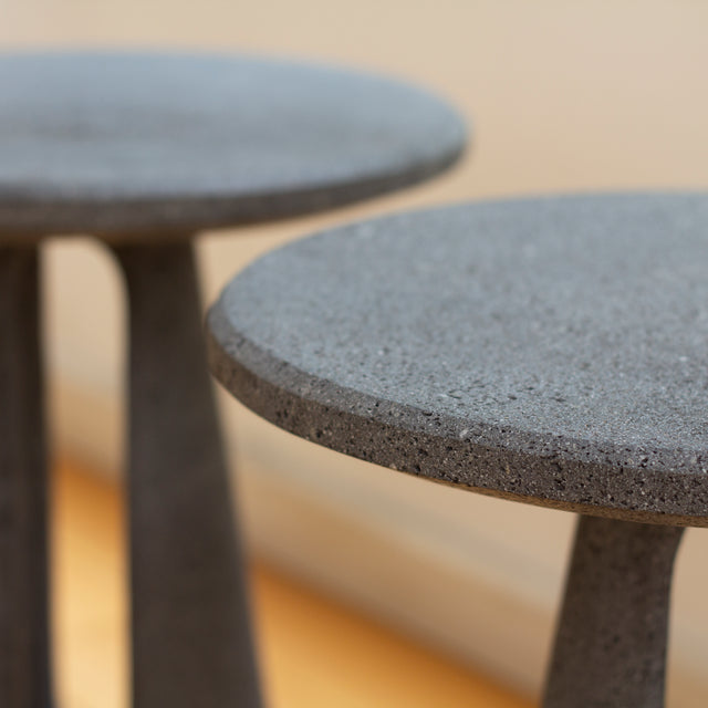 Striata side table made by lava stone, designed by Ricardo Rodriguez Elias